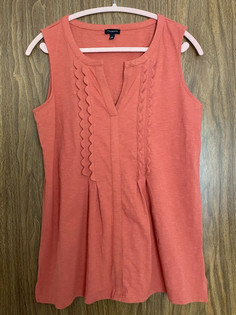 Talbots Women's Muted Salmon Terracotta Tank Top with Front Ruffle - Size Medium